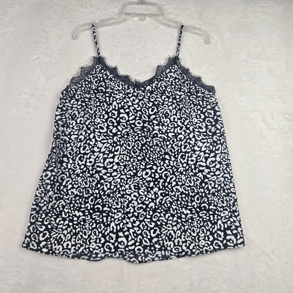 NWT Naked Zebra Women's Black White Leopard Print Camisole Small Lace Trim‎ Neck